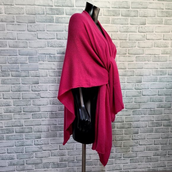 +Beryll Cashmere Serape Cape Shawl Wrap Open Front Poncho Ruana Raspberry OS - Picture 4 of 11